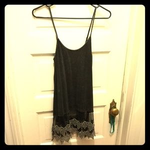 Black distressed lace tank top